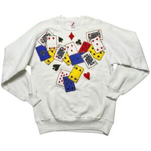 Vintage 90s RARE Jerzees Playing Cards Casino Design Crewneck Sweater - L